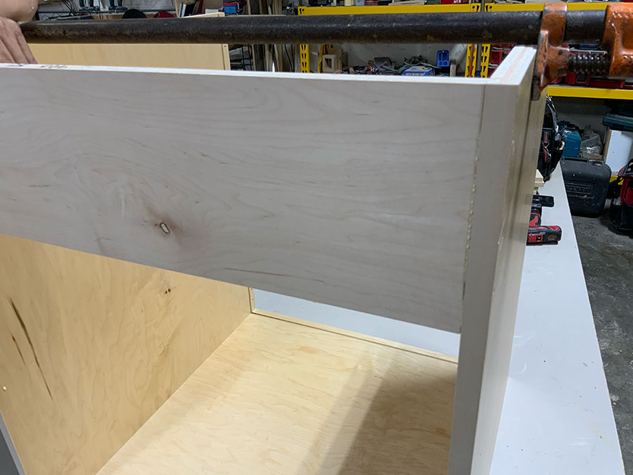 Cabinet box assembly showing a tight glue joint